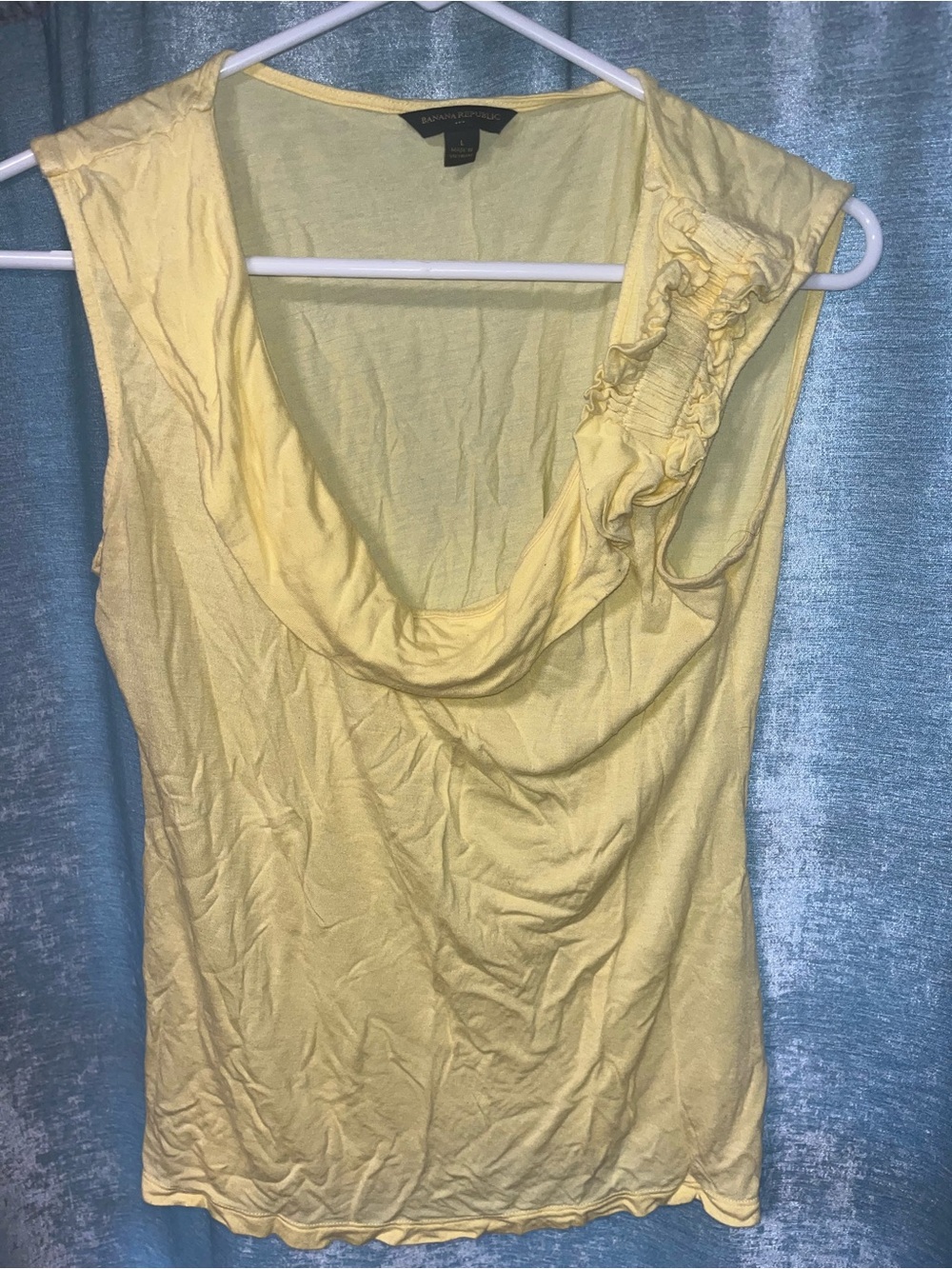 Banana Republic Pale Yellow Ruffle-Shoulder Cowl Tank